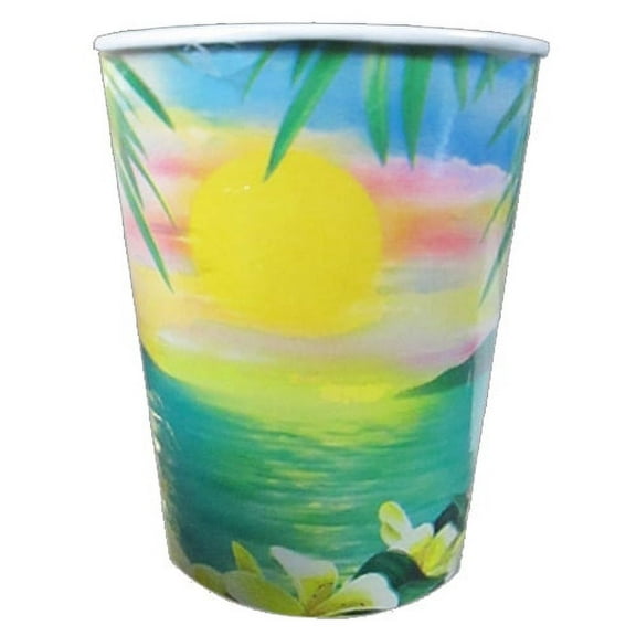 Hawaiian Luau 'Sunset Beach' 9oz Paper Cups (8ct)