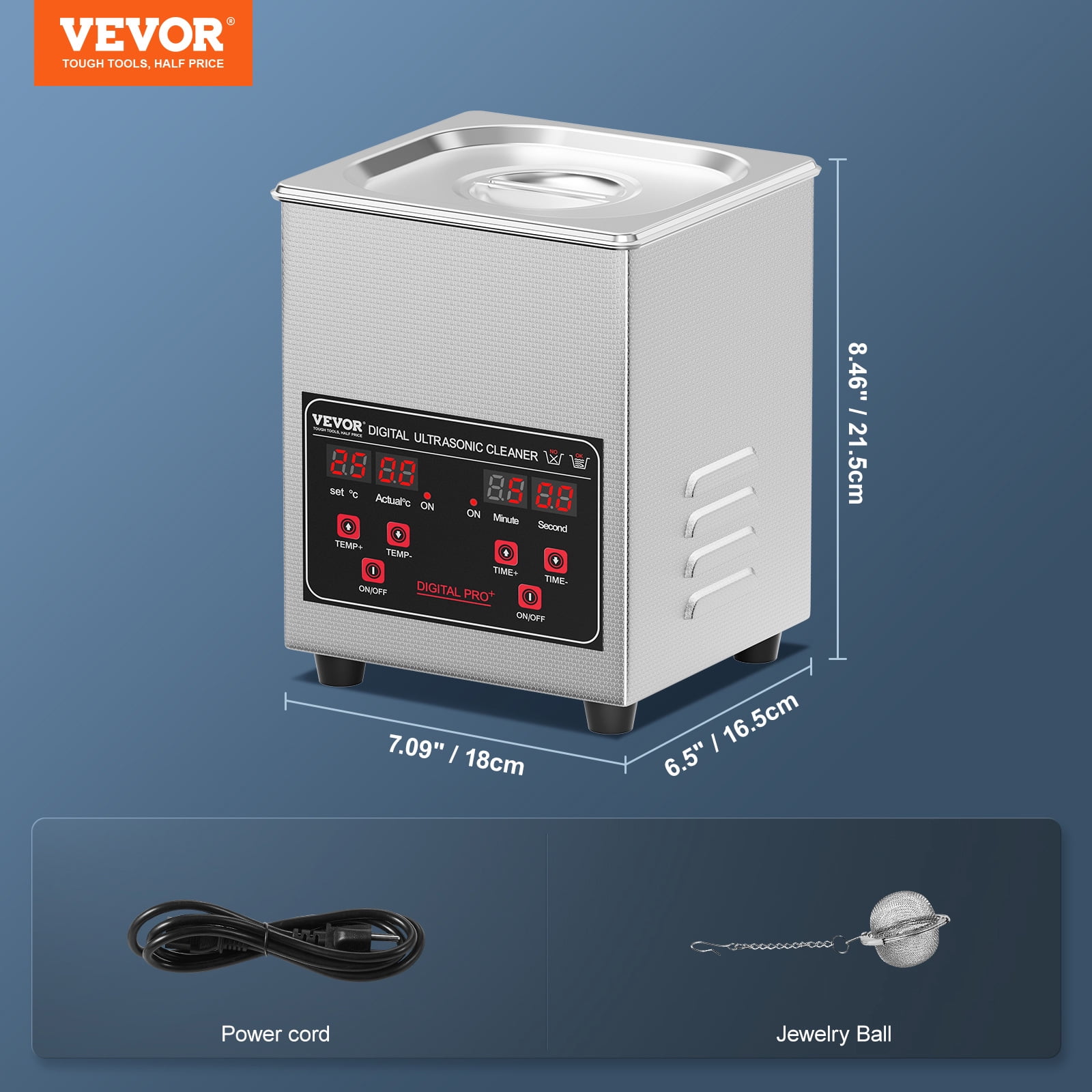 VEVOR Ultrasonic Cleaner, 1.3L Professional 60W Cleaning Machine with Timer & Heater, 40kHz Digital Ultrasonic Cleaner with Basket for Watch Glasses Jewelry Retainer Industrial Parts Tools