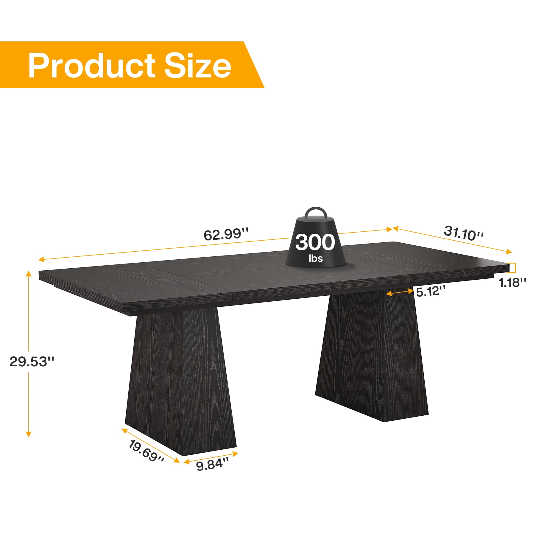Finmind 63-inch Farmhouse Dining Table for 4-6 People, Modern Wooden Rectangular Kitchen Table for Dining Room, Black