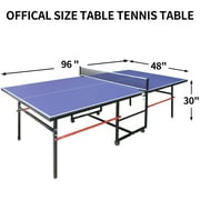 KL KLB Sport 8ft Midsize Table Tennis Table Outdoor Indoor, Foldable & Portable Ping Pong Table Set with Net, 2 Table Tennis Paddles and 3 Balls