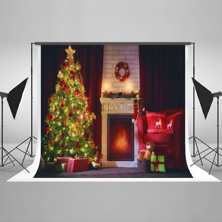 Image of GreenDecor 7x5ft Christmas Tree Stove Photography Backdrop Studio Props