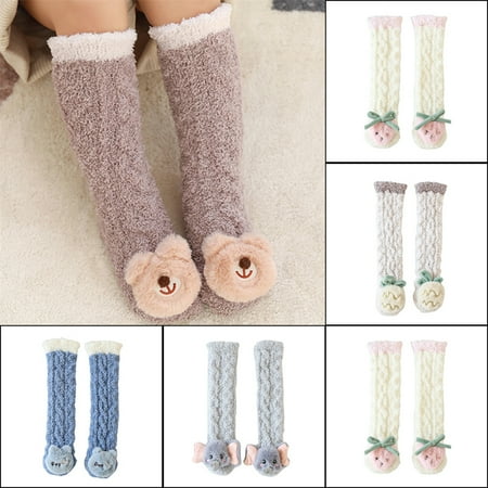 

1 Pair Girls Fuzzy Socks Children s Animal Coral Fleeces Socks Winter Cosy Soft Fuzzy Home Bed Sock