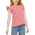 thumbnail image 2 of MKOSPLRT Kids Tops Girls' Plaid T Shirts 3-14 Years Crew Neck Fly Sleeve Cute T-Shirts Casual Color Block Shirts Ruffle Tee Shirts, 2 of 9
