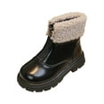 thumbnail image 2 of NAISIBABY Girls Fleece Lined Boots, Front Zipper Lug Sole PU Leather Fall Winter Mid Calf British Style Boots Black 12(Little Kids), 2 of 4
