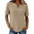 thumbnail image 3 of YigeTops Linen Shirts for Women V Neck Short Sleeve Loose Shirt Breathable Spring Summer Casual Vacation Tunic Blouse Beige S, 3 of 5