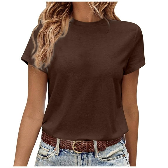 Women's Fashion Casual T-Shirt Round Neck Short Sleeve Comfortable Versatile Solid Top for Home Commute Everyday Wear