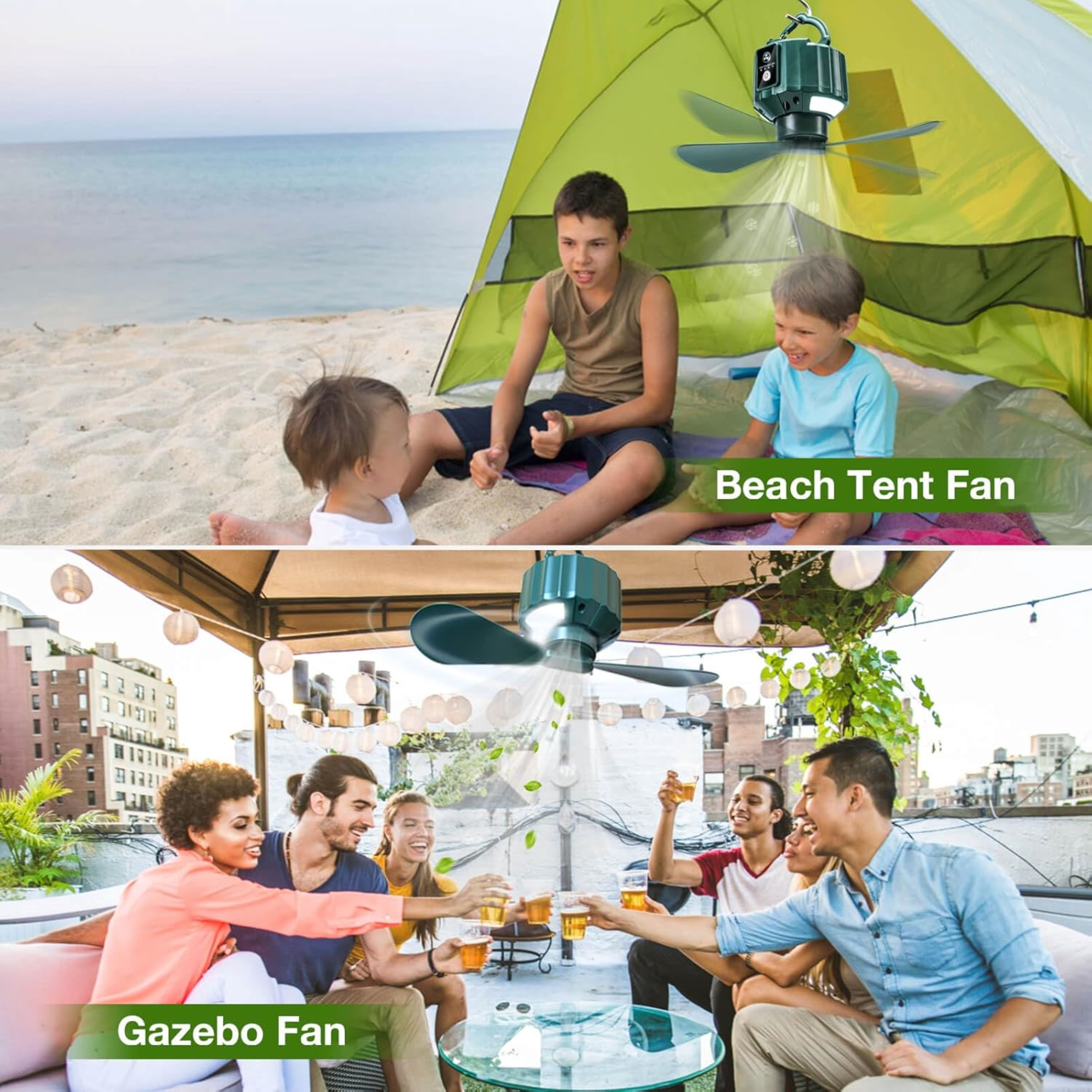 Portable Ceiling Fans with Remote Control, Power Bank, USB Battery Operated Camping Fan with Hanging Hook for Canopy Tents, Emergency Survival