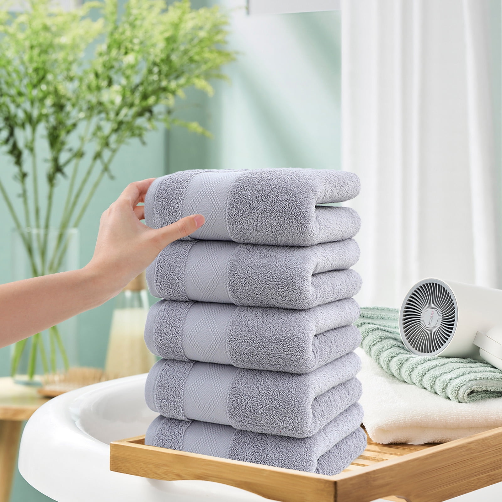 5 Pack Medium Bath Towel Set, Ring Spun Cotton, Lightweight and Highly Absorbent Quick Drying Premium Towels for Hotel, Spa and Bathroom