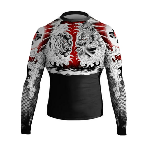 Raven Fightwear Men's Tiger and Dragon 1.0 Rash Guard MMA BJJ Black