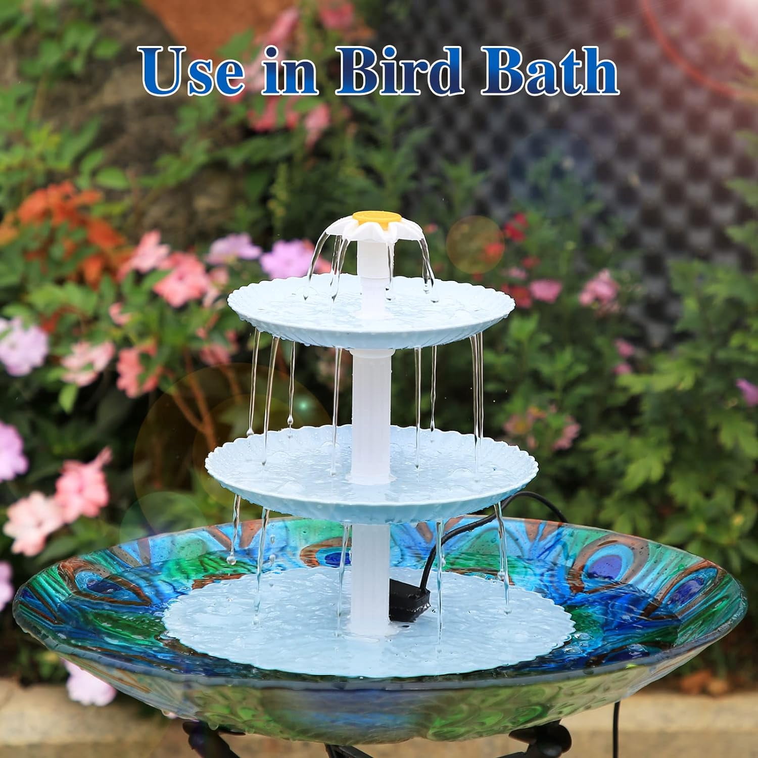 AISITIN 3-Tiered Bird Bath with 2.5W Solar Pump, Garden Decoration