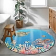 thumbnail image 3 of Blue Turtle Coastal Round Area Rug 3.3Ft Washable Circle Rugs for Dining Room Table, Nautical Summer Beach Coral Octopus Jellyfish Non-Slip Carpet Floor Mats Indoor Outdoor Carpet Runner Home Decor, 3 of 8