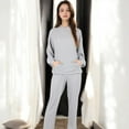 thumbnail image 5 of Women's Waffle Knit Hoodie Lounge Set with Front Pocket and Relaxed Fit Pants - Medium, Gray, 5 of 6