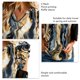 thumbnail image 4 of Blusa con estampado floral Cuello en V Volantes Manga corta Blusa con patrón informal Top para primavera verano Azul XL, 4 of 5