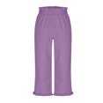 thumbnail image 4 of Lenpel Girls' Pants Ruffle Elastic High Waisted Button Front Pull on Wide Leg Pants Loose Casual Trousers with Pockets, 4 of 7