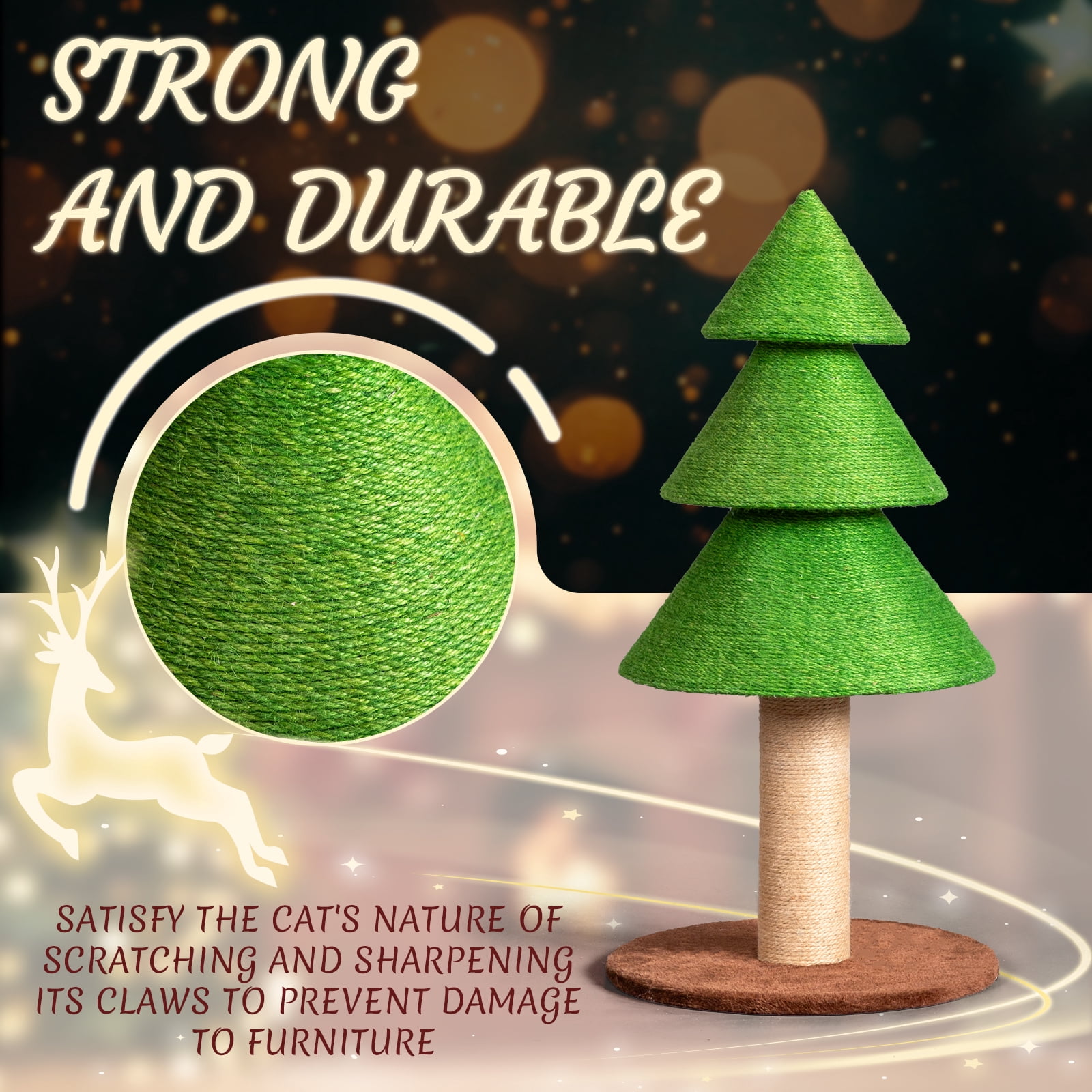 Zimtown Large Christmas Tree Cat Scratching Post, 31.5-Inch Tall Sisal Scratcher for Indoor Cats, with Toy Ball, Green
