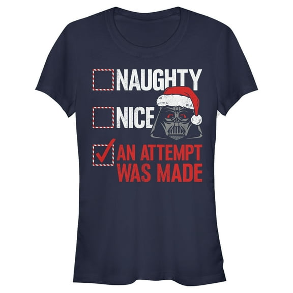 Junior's Star Wars Christmas Vader Attempt Made Graphic Tee Navy Blue Large