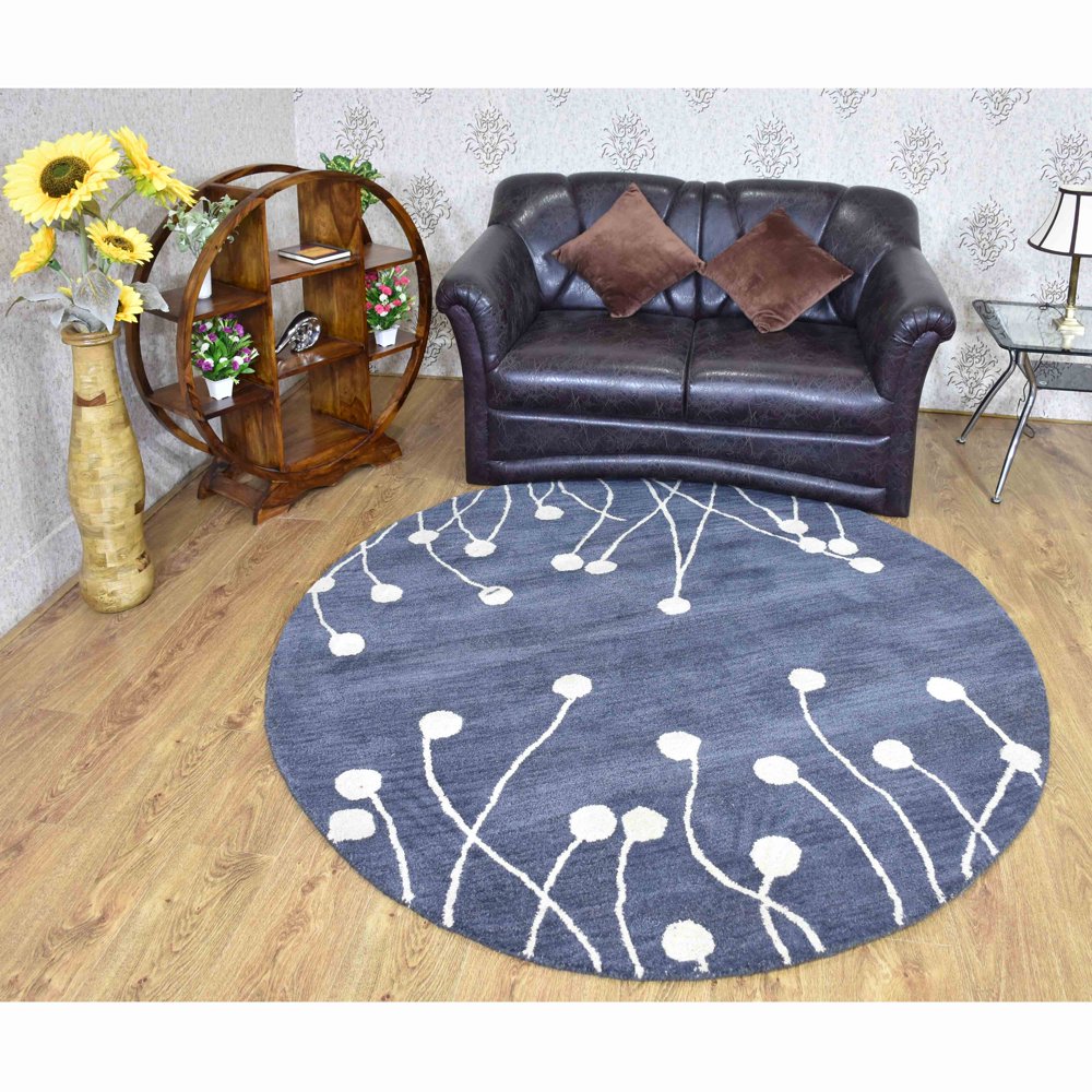Rugsotic Carpets Hand Tufted Wool 6'x6' Round Area Rug Floral Gray