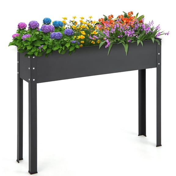 GVN Outdoor Raised Garden Bed, Yard Gardening Bed,Metal Raised Garden Bed with Legs and Drainage Hole for Vegetable Flower-40 x 11 x 31.5 inches