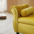thumbnail image 5 of 63" Storage Bench Ottoman, Velvet Multifunctional Rectangular Sofa Stool Buttons Tufted with Nailhead Trimmed & Solid Wood Legs & One Pillow, Bed Bench for Bedroom Living Room Entryway, Yellow, 5 of 5
