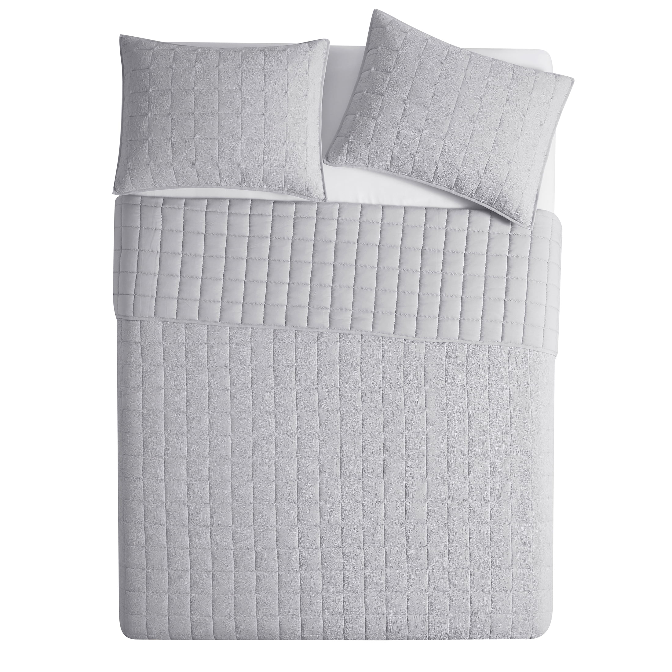 Mainstays Solid Textured Box Crinkle Quilt, Silver, Full/Queen, Soft Wash Microfiber, All Ages