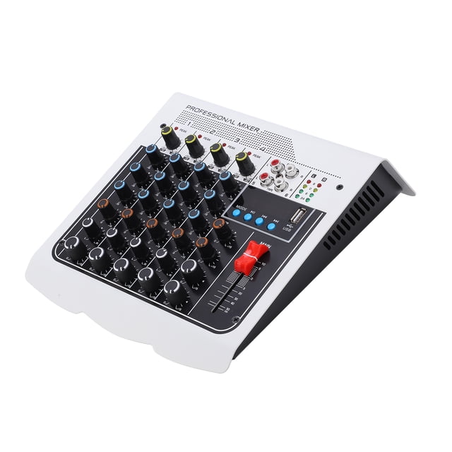 Mezclador de audio de 6 canales Controlador mezclador de sonido de interfaz múltiple Pantalla LCD Enchufe estadounidense AC100-240V