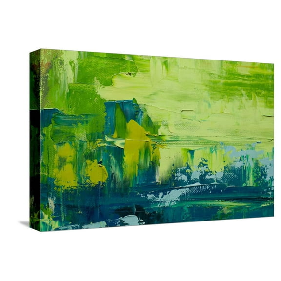 Art.com Abstract Art Background. Oil Painting on Canvas. Green and Yellow Texture. Fragment of Artwork. Spo Stretched Canvas Print Wall Art by Sweet Art, 18" x 12"