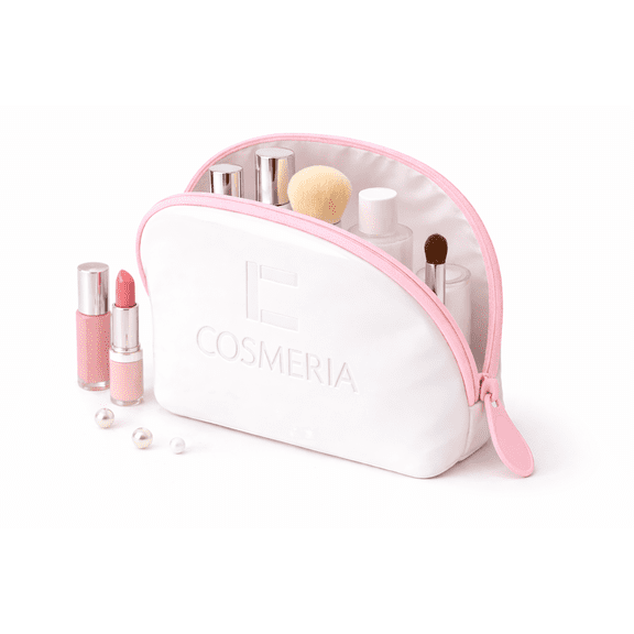 Makeup Bag Organizer & Travel Cosmetic Bag - Toiletry Bag for Women Fits Carry-On and Suitcase white Patent with Pink Zipper