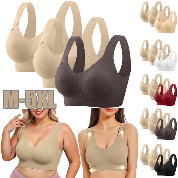 Kilaqueen 3pcs Soft Comfortable Bras for Women Casual Plus Size Seamless Bra Padded Wireless Bra T-Shirt Bra Full Coverage Bras Lightweight Support Bralettes
