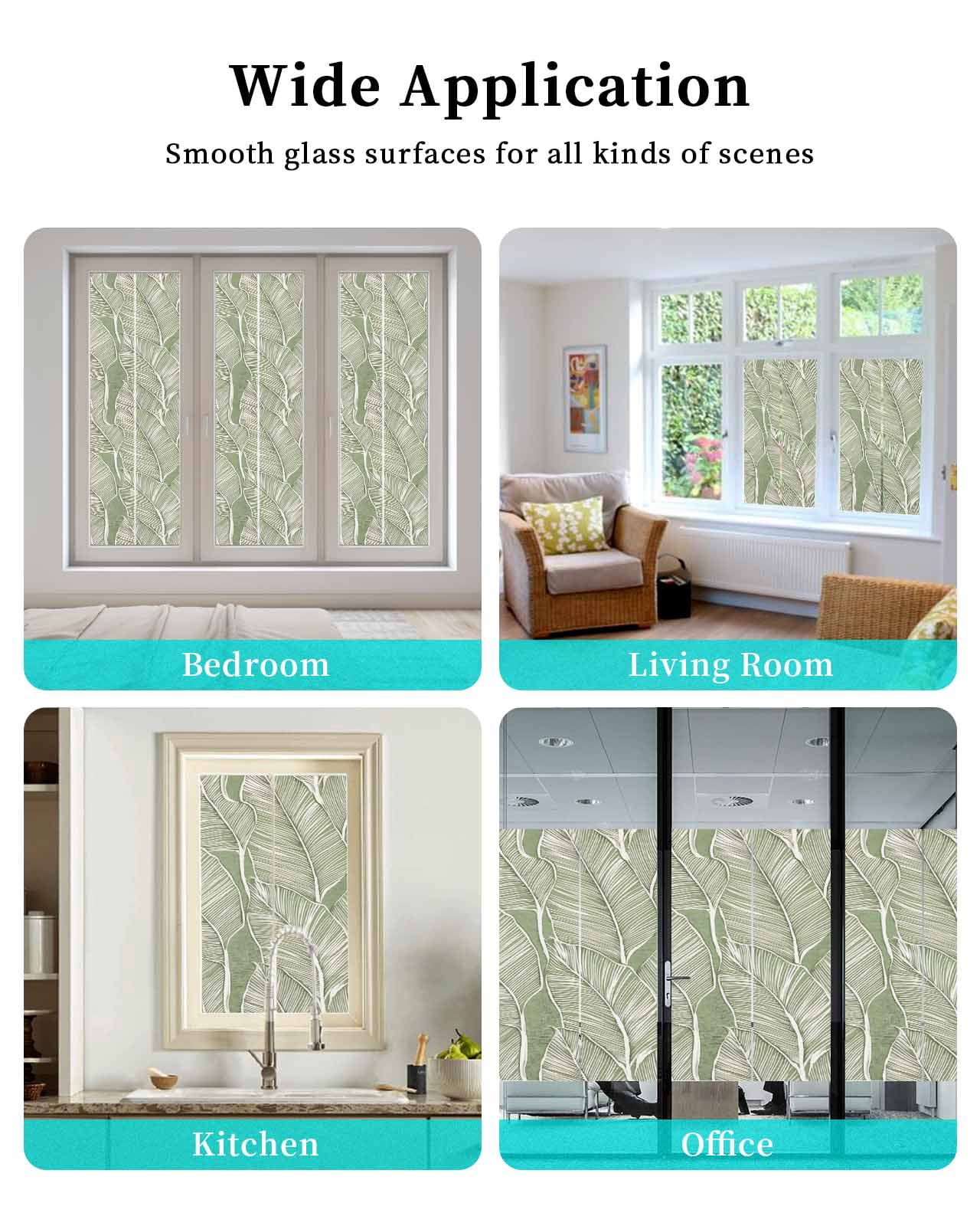 Window Privacy Film Summer Palm Leaf Stained Glass Window Film Decorative Sun Block Window Cover Tropical Bloom Silhouettes Green Window Clings Static Adhesive Sticker for Bathroom 17.7"x78.7"