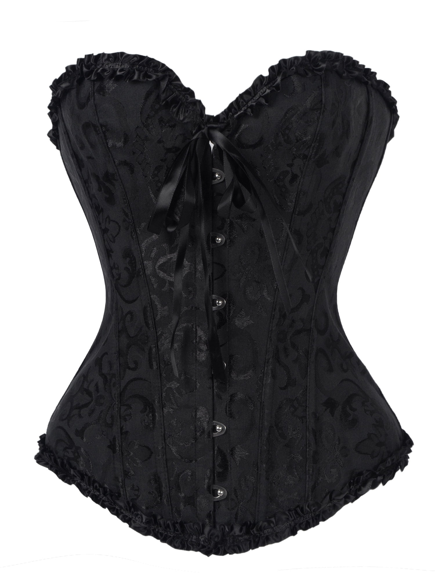 womens floral black lace trim corset overbust waist cincher bustier top