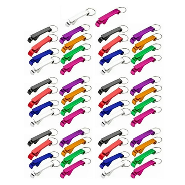Abridor de botellas con llavero de aleación de aluminio, miniabridor de botellas de bolsillo para cerveza y bebidas, de metal colorido, 50 unidades