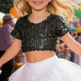 thumbnail image 3 of LYHao Girls Glitter Sequin Crop Top Short Sleeve Shirts For Stage Performance Dancing And Show Sizes 3-8 Years(Black), 3 of 5