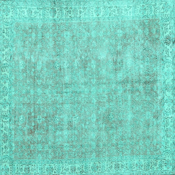 Ahgly Company Machine Washable Indoor Square Persian Turquoise Blue Traditional Area Rugs, 3' Square