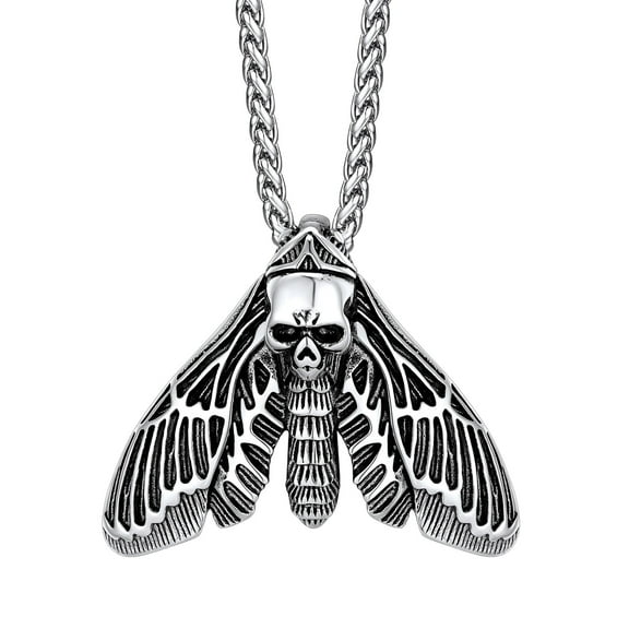 Bestyle Death Head Moth Pendant Necklace for Men Stainless Steel Skull Butterfly Necklace Gothic Punk Jewelry Halloween Party