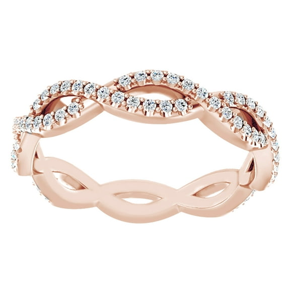 White Natural Diamond Infinity Eternity Band Ring In 14K Solid Rose Gold (0.37 Ct), Ring Size-4