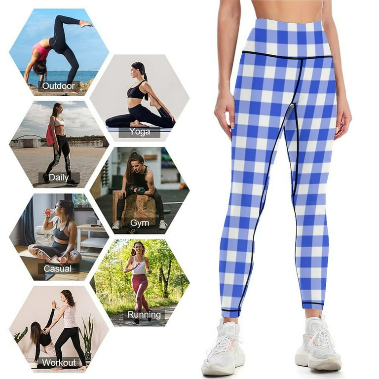 Blue and White Gingham Leggings woman gym sports woman gym Womens Leggings Walmart
