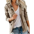 thumbnail image 3 of Cindysus Ladies Coat Solid Color Military Jacket Long Sleeve Outwear Outdoor Utility Jackets Plain Khaki 5XL, 3 of 4