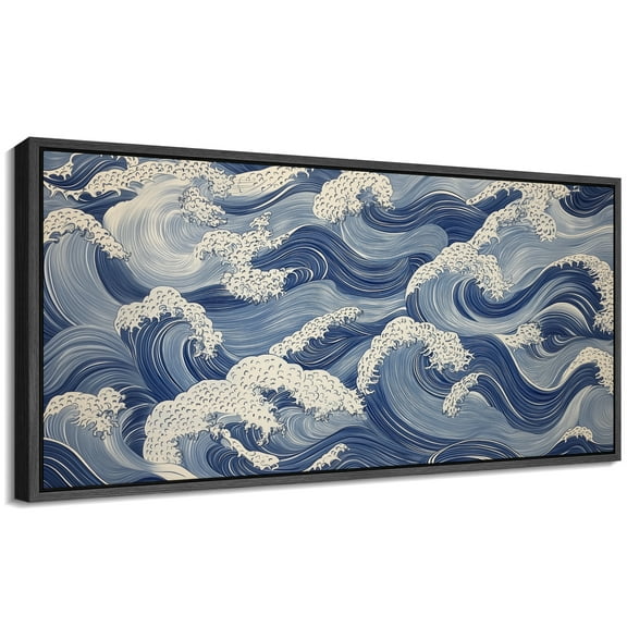 Large Framed Canvas Print Golden Meadow at Sunset Wall Art Decorative Ready to Hang Painting for Living room Bedroom - 60"x30" Black Frame