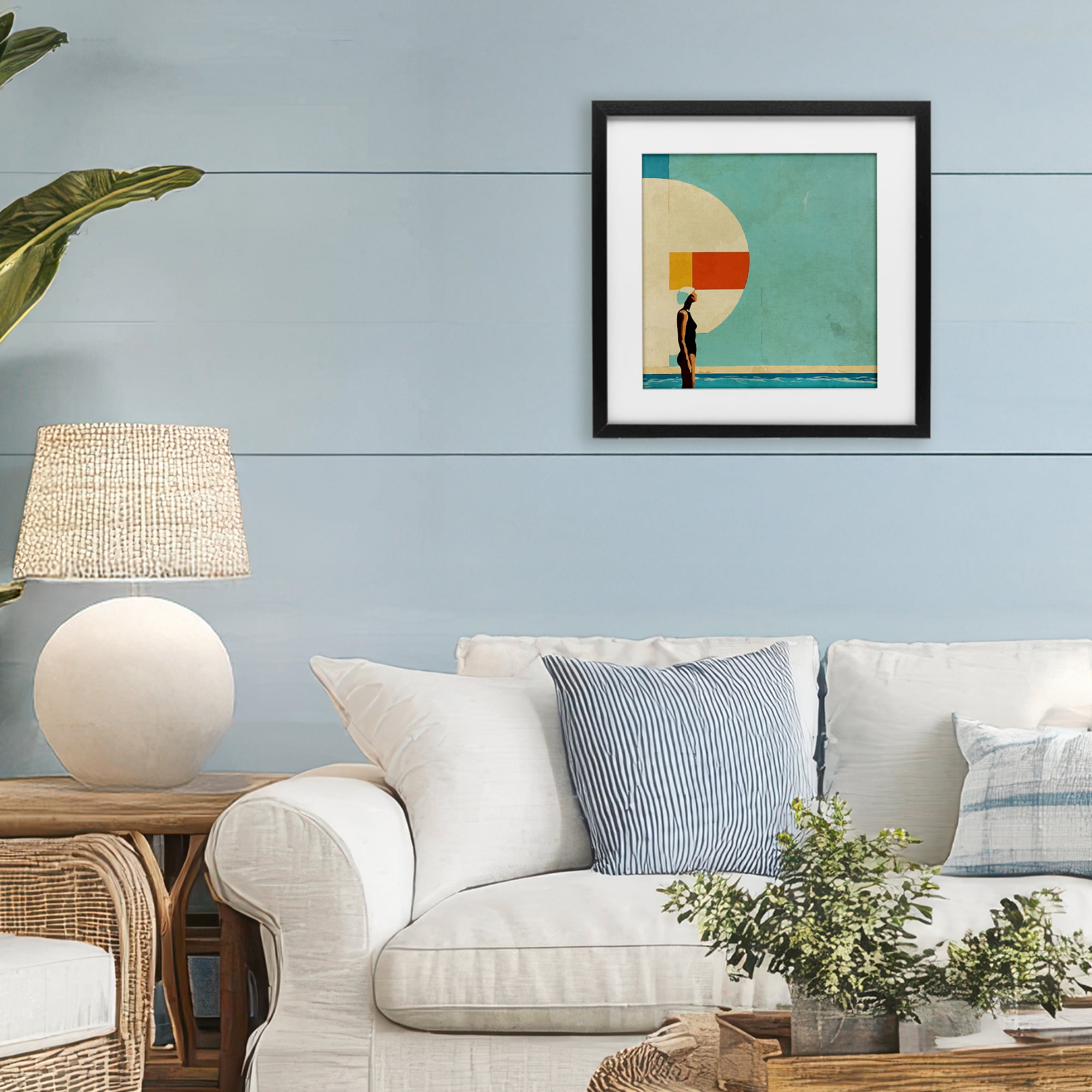 Stupell Industries Midcentury Pool Geometric Black Framed Print Under Glass, design by Layla Oz