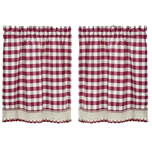 Woven Trends Designer Home Modern Kitchen Curtain Panels, 36L x 29W Inches Blackout Window Tier Pair Set, Premimum Cotton Blend Buffalo Classic Country Plaid Gingham Checkered Design, Burgundy