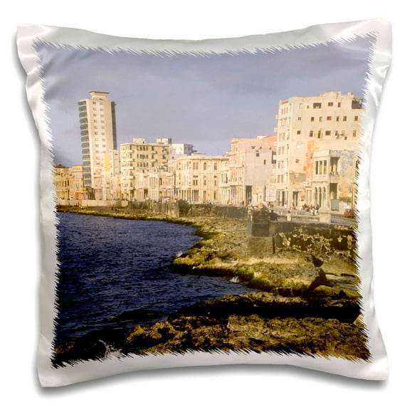3dRose, Malecon, Waterfront in Old City of Havana, Cuba-CA11 GJO0036 - Greg Johnston, 16x16 inch Pillow Case