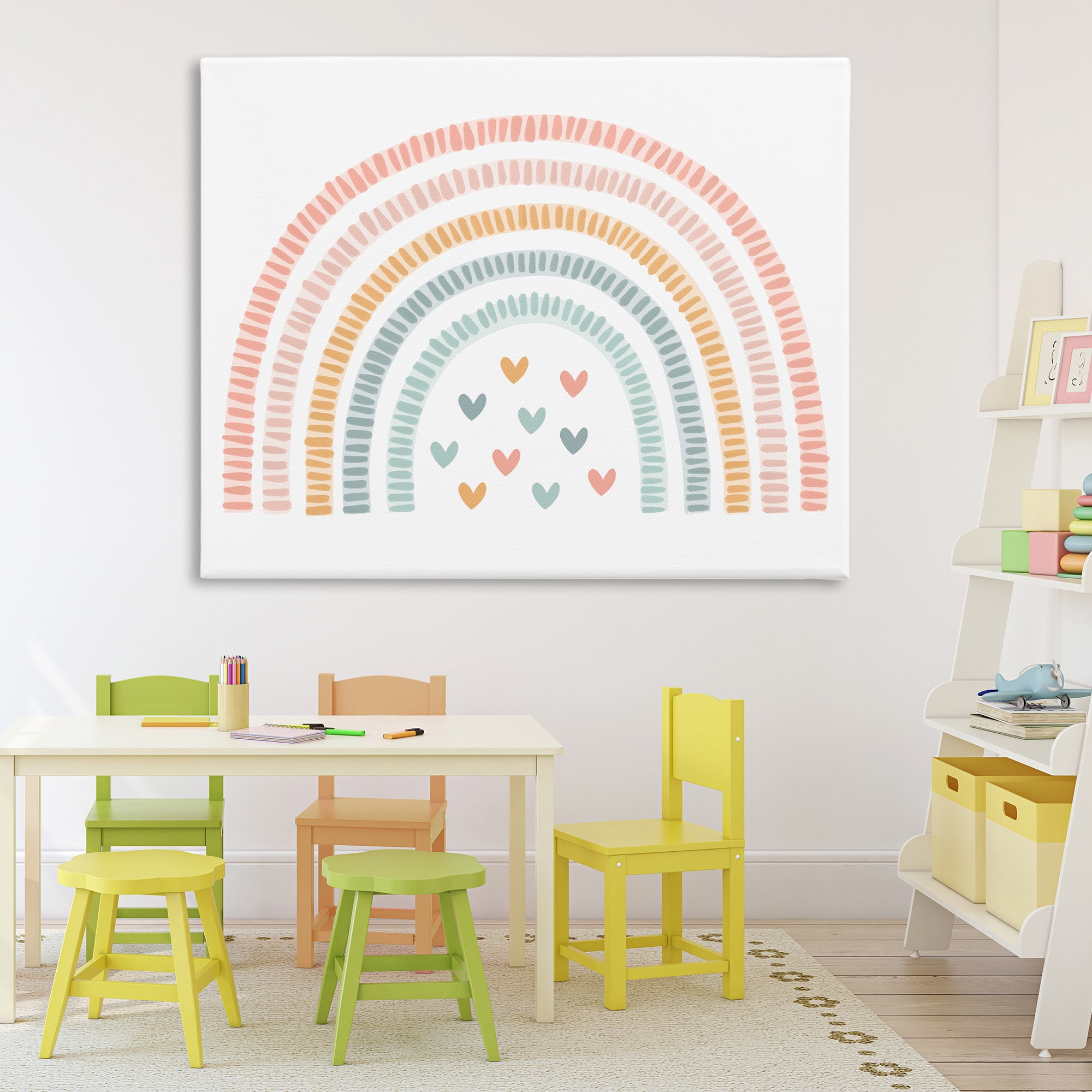 Stupell Industries Whimsical Pastel Rainbow with Hearts Canvas Wall Art, design by Lil' Rue