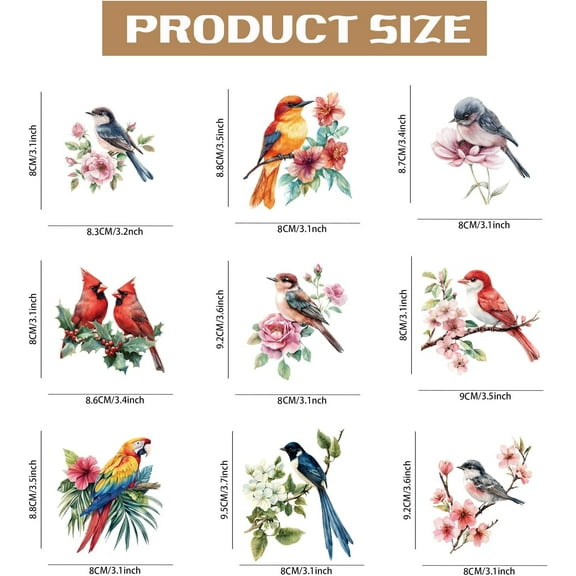 9PCS Birds and Flowers Iron On Transfers Parrot Heat Transfer Stickers Iron on Patches Stickers Hummingbirds Heat Transfer Decals for T Shirts Clothing Jeans Hats DIY Applique Decals