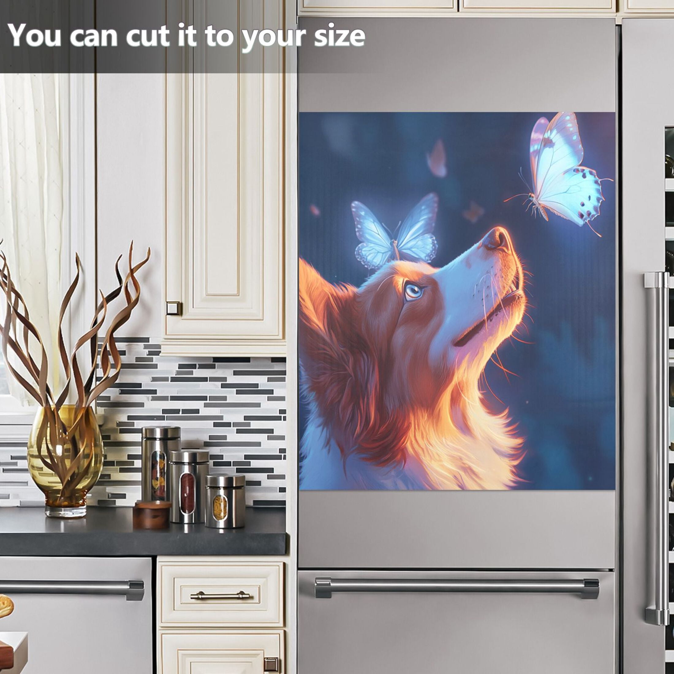 Dishwasher Magnetic Sticker 23x26 Inch Refrigerator Magnetic Sticker Washing Machine Magnetic Sticker Kitchen Panel Magnetic Sticker Home Decor Pretty Dog and Butterfly