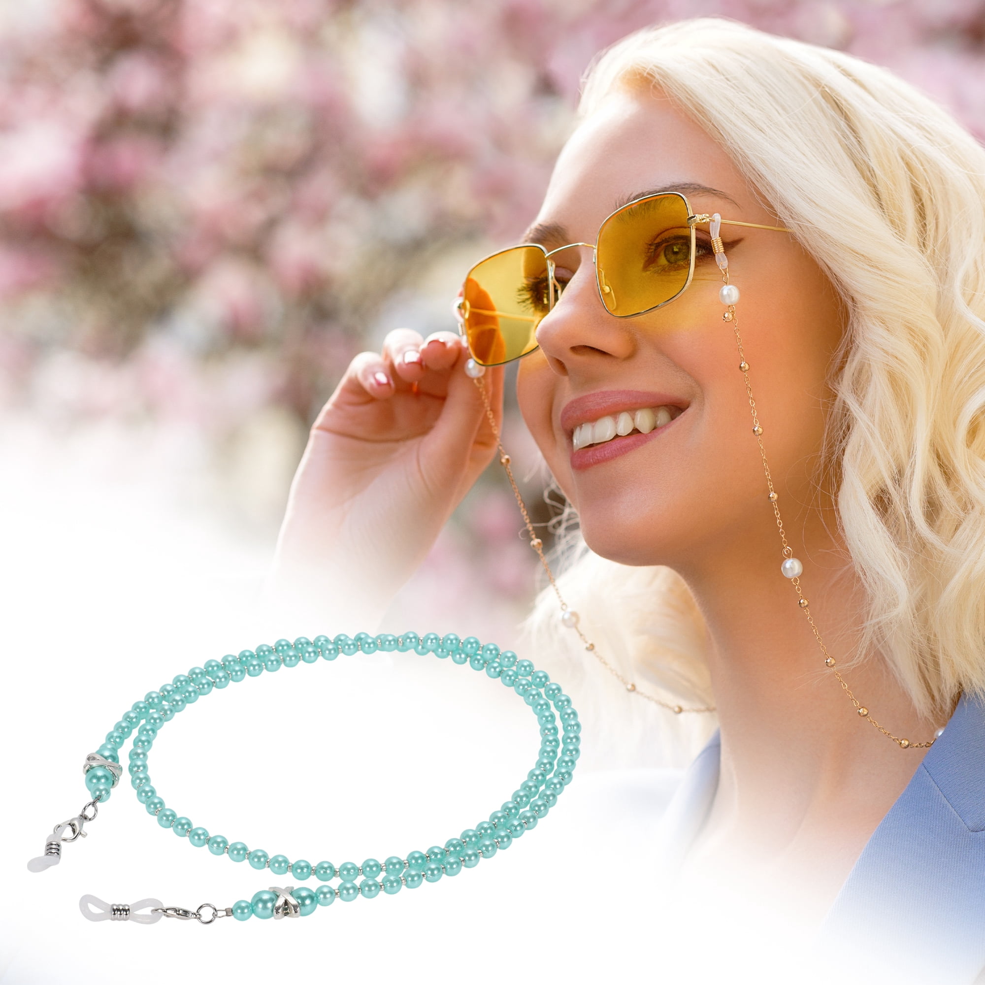 Unique Bargains Imitation Pearl Pattern Eyeglass Chain 29.53" 1 Pc Light Blue