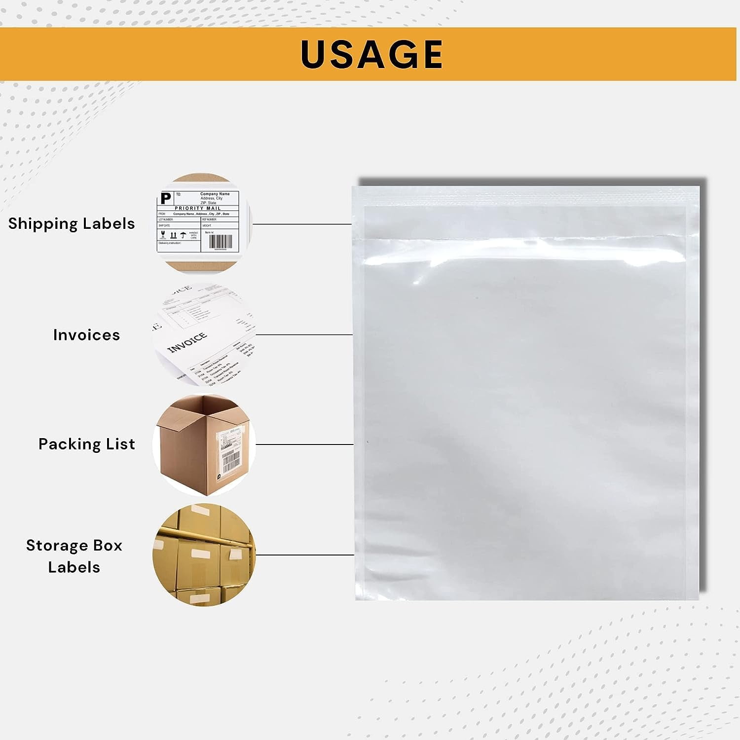 100 Pack 6"x10" Shipping Label Sleeves - Packing Slip Envelope Pouches with Self-Adhesive Peel & Seal - Clear Unprinted Plastic & Waterproof Mailing List Holder Ideal for Labels, Invoice & Documents