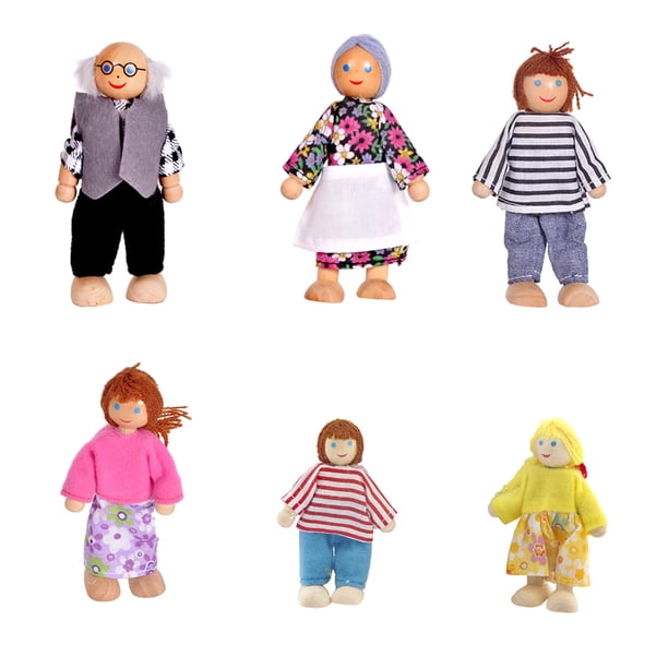 Puppet Set de madera Niños Humanos Figura humana Juguete Kit de muñecas de muñecas Patrón de juego para niños Random, 6pcs Guardurnaity FN000309-02