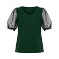 thumbnail image 5 of Lpmadey Women's Mesh Puff Sleeve Tops Sexy V Neck Sheer Short Sleeve Blouses Solid Color Slim Fit Casual Party Date Night T-Shirts, 5 of 5