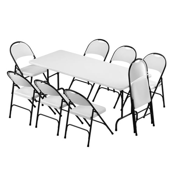 Correll R3072-8RC350-23 30 x 72 in. Plastic Resin Folding Table with 8 Folding Chairs - Gray Granite - Rectangle