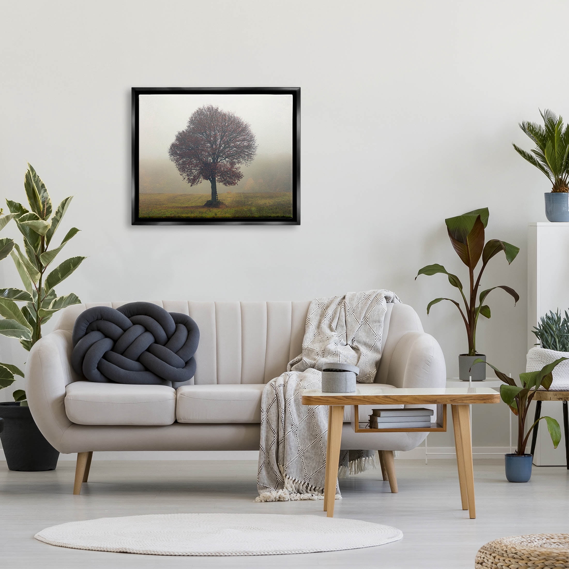 Stupell Industries Lone Tree Rural Grassland Photograph Jet Black Floating Framed Canvas Print Wall Art, Design by Igor Vitomirov